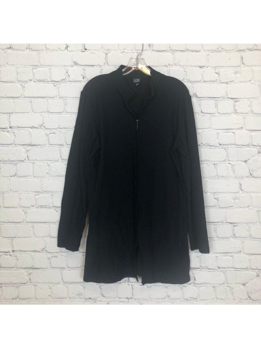 Eileen Fisher Black Crepe Jersey Knit Zip Jacket Size M Minimalist